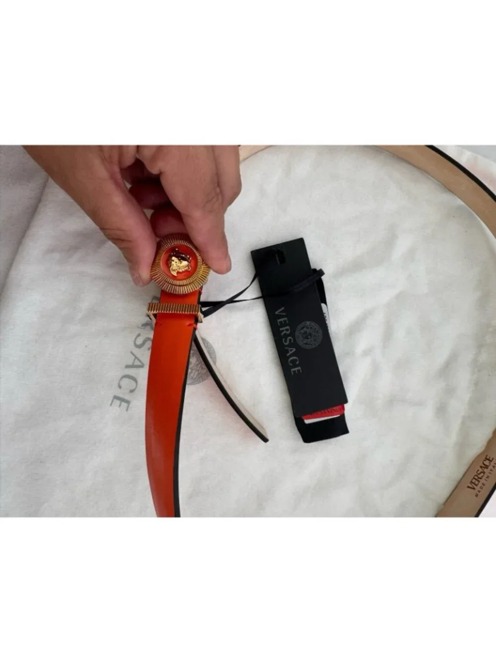 NWT Authentic Versace Leather Belt Medusa Buckle Orange Luxury Designer